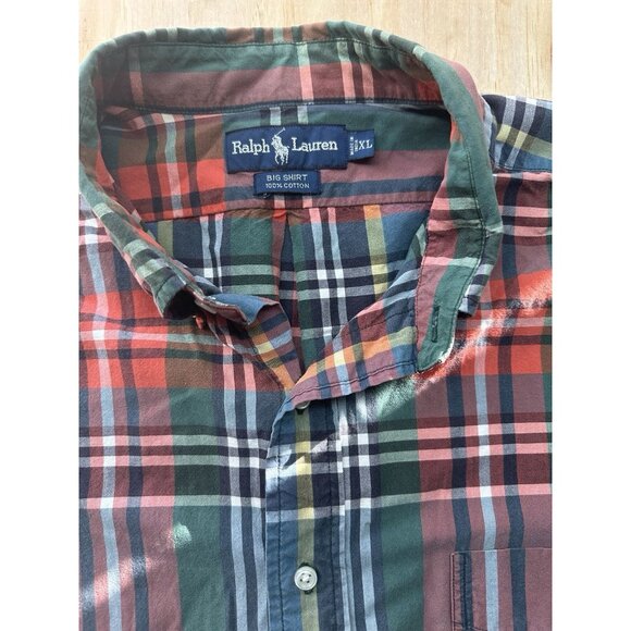 Ralph Lauren Big Shirt Men XL Red Green Plaid Short Sleeve Button Down Cotton - Picture 2 of 6
